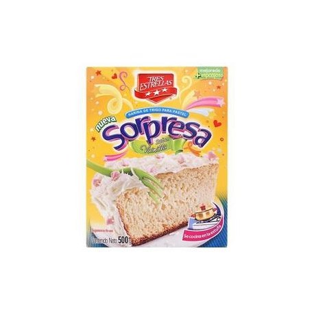 La Moderna Caja Harina para Pastel Tres Estrellas Sorpresa Vainilla 500G/12P-Despensaenlinea