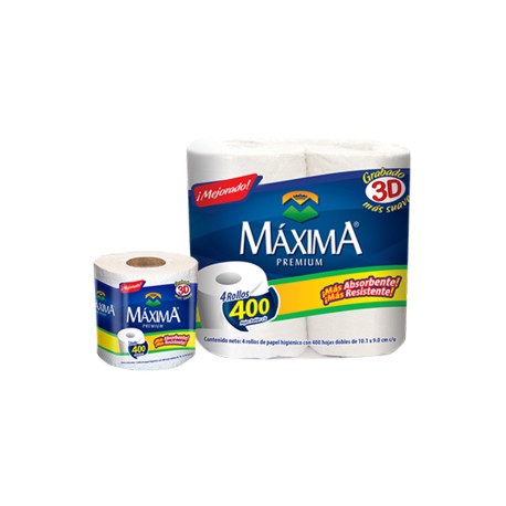 Maxima Bulto papel higiénico Maxima Premium 1R/400H/48R-Despensaenlinea